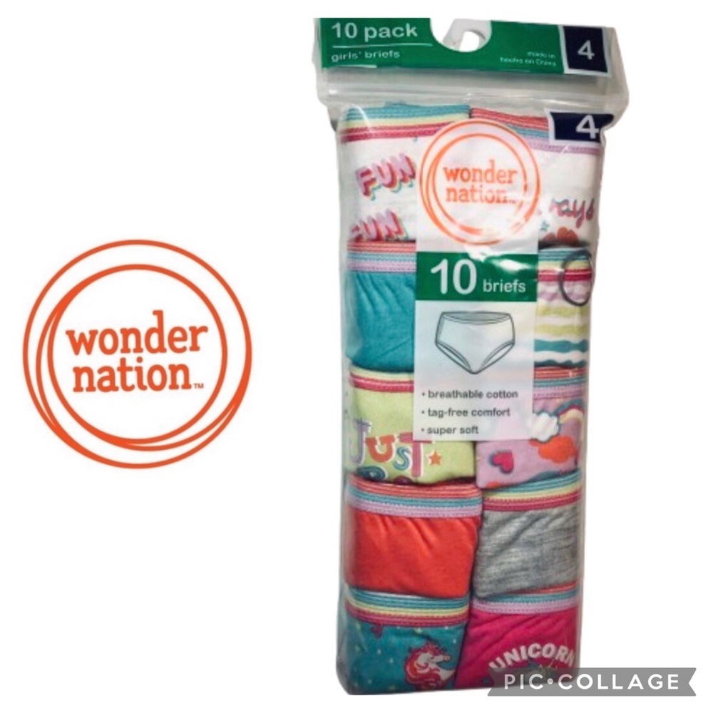 $9🔥NEW WONDER NATION Girls Briefs Panties 10-Pack Size 4 Multicolor